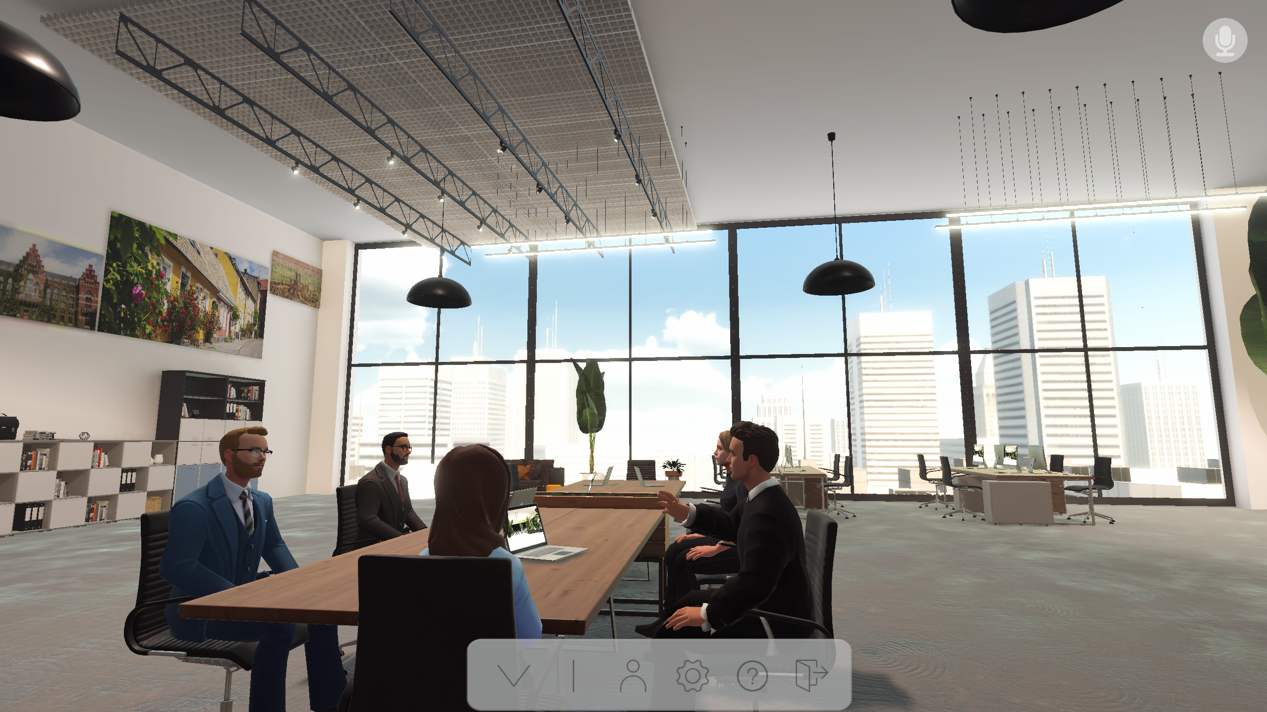 An image of avatars sitting at a table in a ReSocialize virtual office. The remote office is inspiring and bright, andthe far wall is covered with floor-to-ceiling windows that show a bright day and tall buildings outside. It is clearly a metaverse work meeting for remote work. Virtual Office Free Trial Webinar Moderator Webinar Hosting Costs Digital Nomad Tools Join A Webinar Businesses Use Webinars For The Following Reasons Except Seminar And Webinar Difference Online Co Working Space Seminar Vs Webinar Online Co-working Spaces metaverse meetings Cost of webinar How to Create a Virtual Office Networking At A Webinar Set Up Virtual Office Virtual Co Working Space Online Webinar Audio Review Remote Collaboration Tools Online Meeting Tools Metaverse Meeting Platform Remote Work Office Virtual Conferences and Events Host Better Webinars Remote Work Solutions Virtual Networking Platform Hosting A Webinar Remote Team Building How to host webinar Set Up Webinar Virtual Reality Office Digital Office Space Virtual Office Virtual Meeting Platform How to work remote Online Office