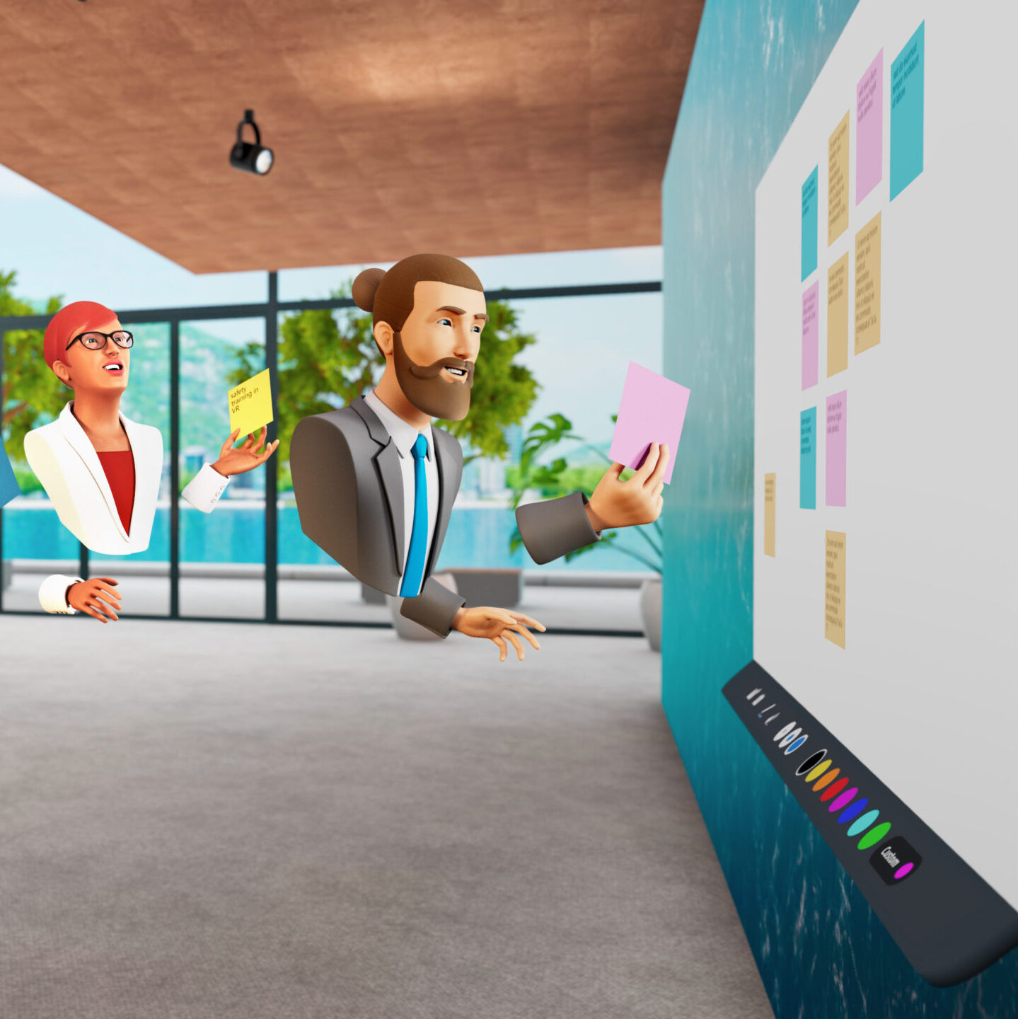 upper body glue avatars collaborating remotely in a virtual office
